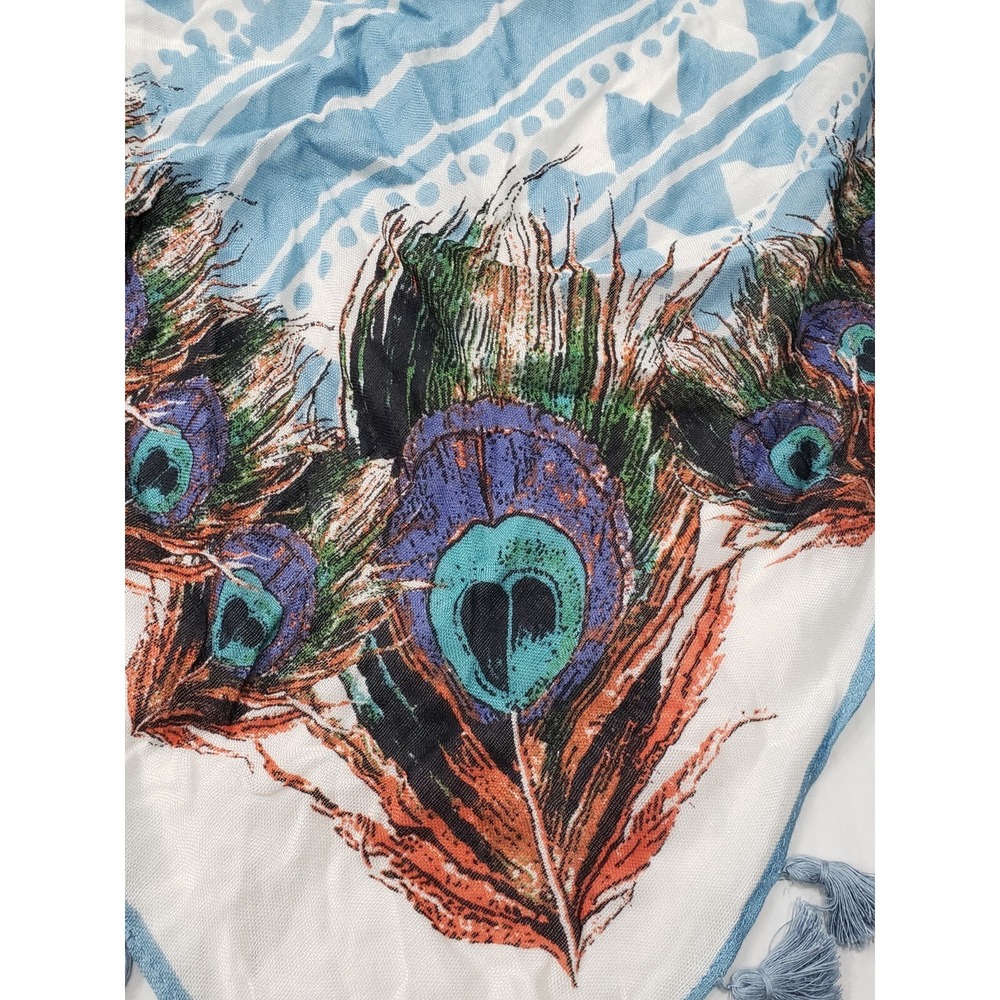 NEW STUNNING Look By M peacock lightweaight scarf head wrap neck cotton blue - Picture 4 of 6